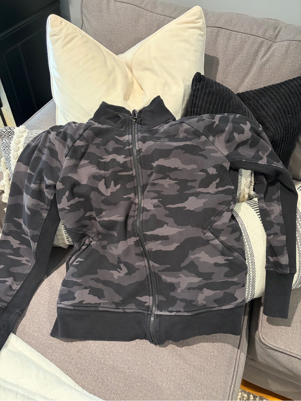 Athleta Kids Camo Zip Jacket - Black & Gray